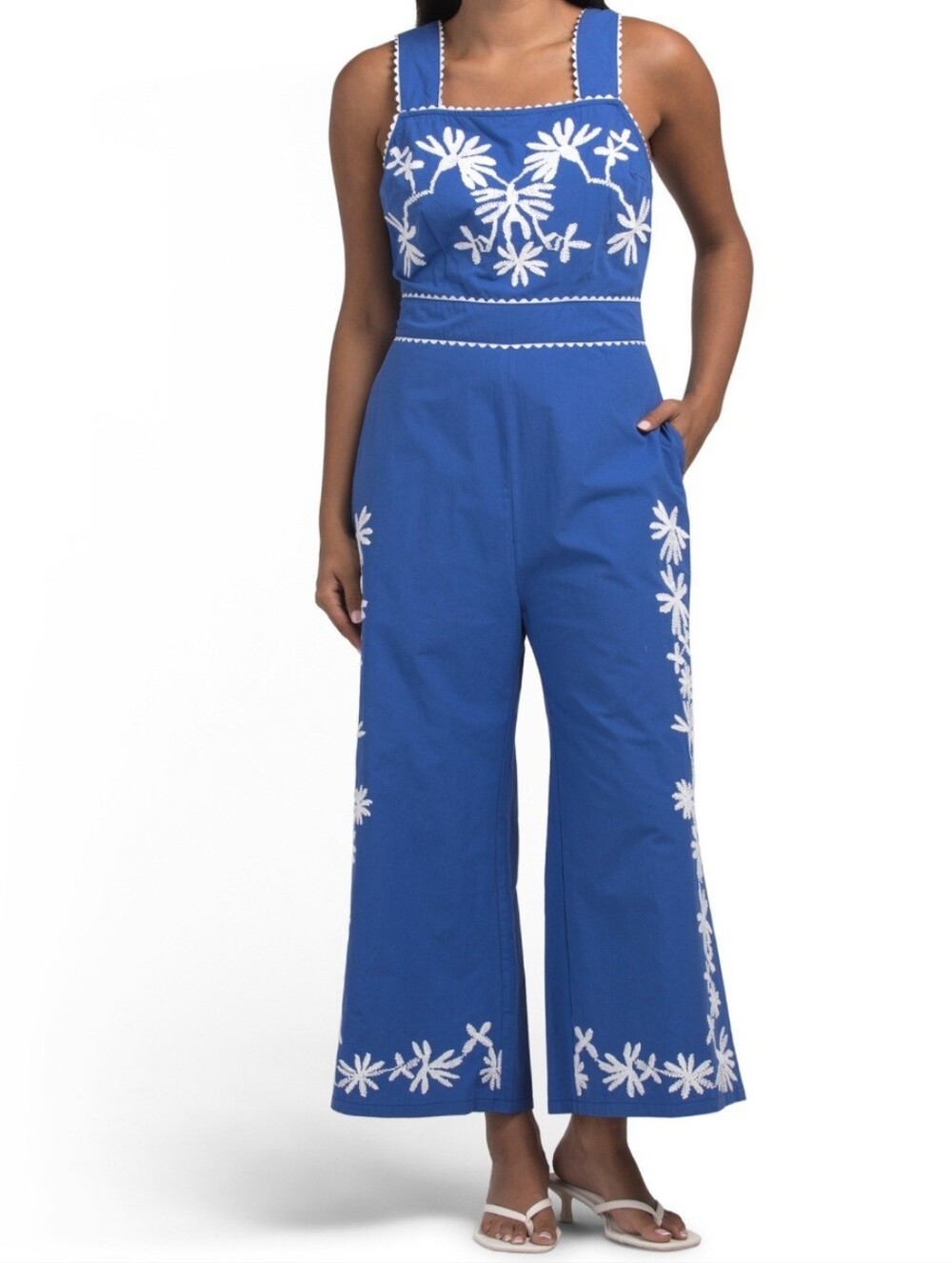 Blue Embroidered Wide-Leg Jumpsuit NWT